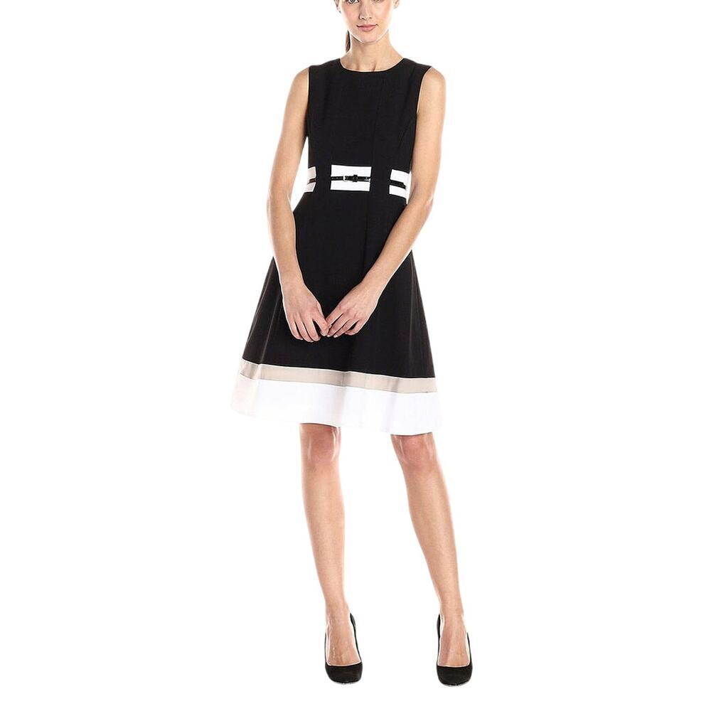 Calvin Klein Multi Colorblock Sleeveless Belted Dress sz 8 lined proffesional